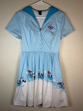 Her Universe Disney Mickey Minnie Airplane Retro Dress Flight Crew Blue ALine SM